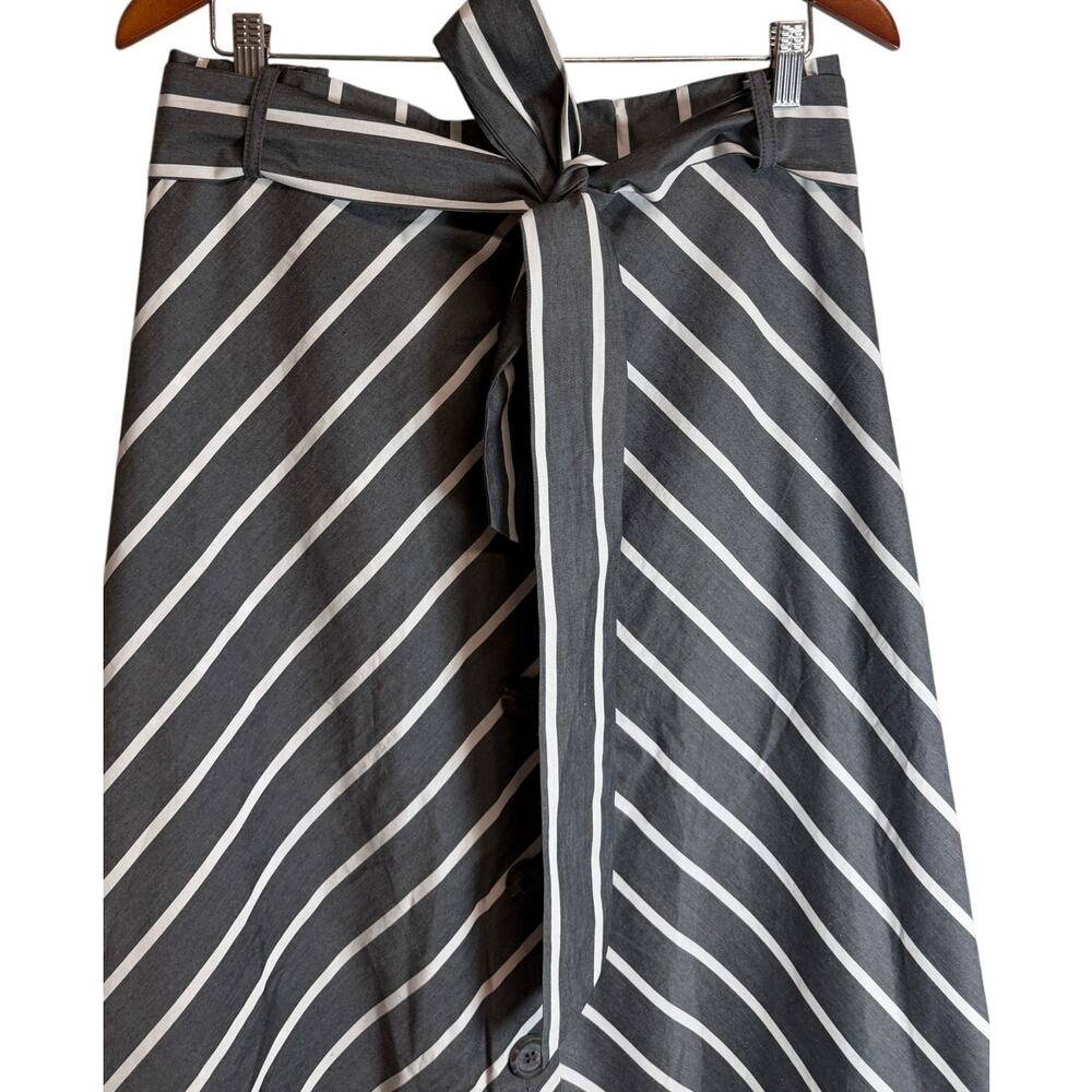 Ava & Viv Plus Black White Striped Midi Skirt Tie Waist Button Front Cotton - Picture 2 of 8